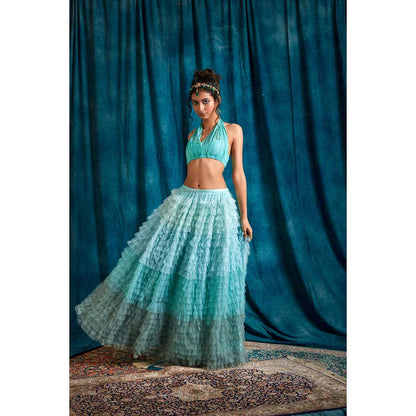 RAISHAA Turquoise French Riviera Lehenga with Blouse (Set of 2)