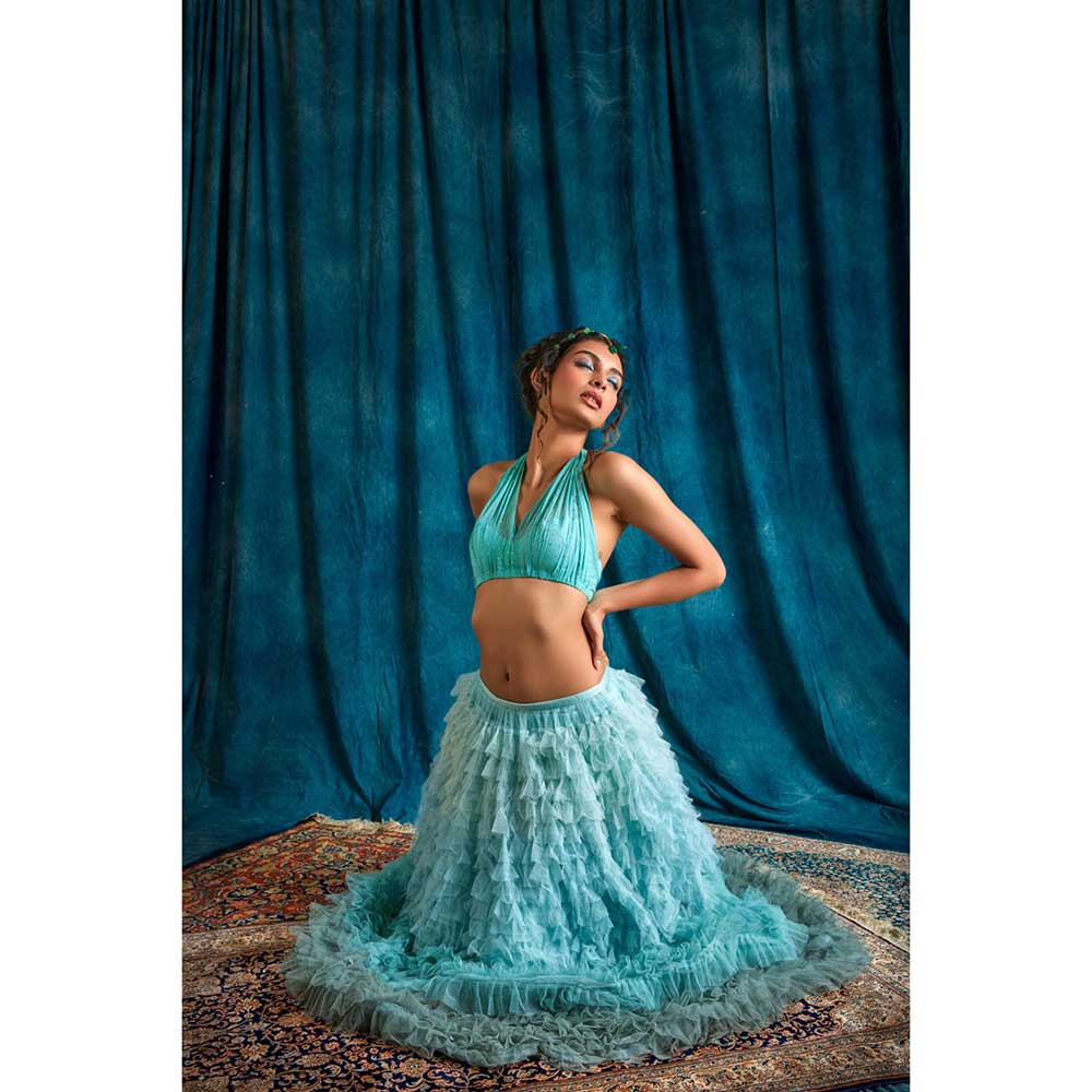 RAISHAA Turquoise French Riviera Lehenga with Blouse (Set of 2)