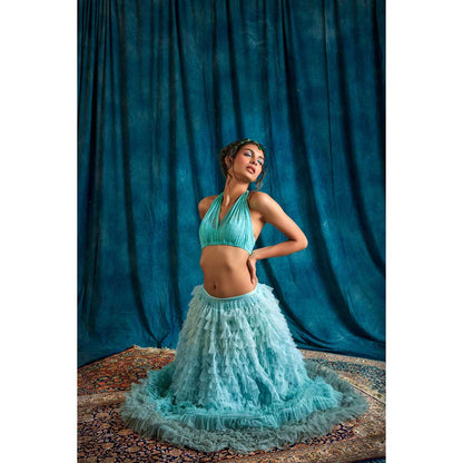 RAISHAA Turquoise French Riviera Lehenga with Blouse (Set of 2)