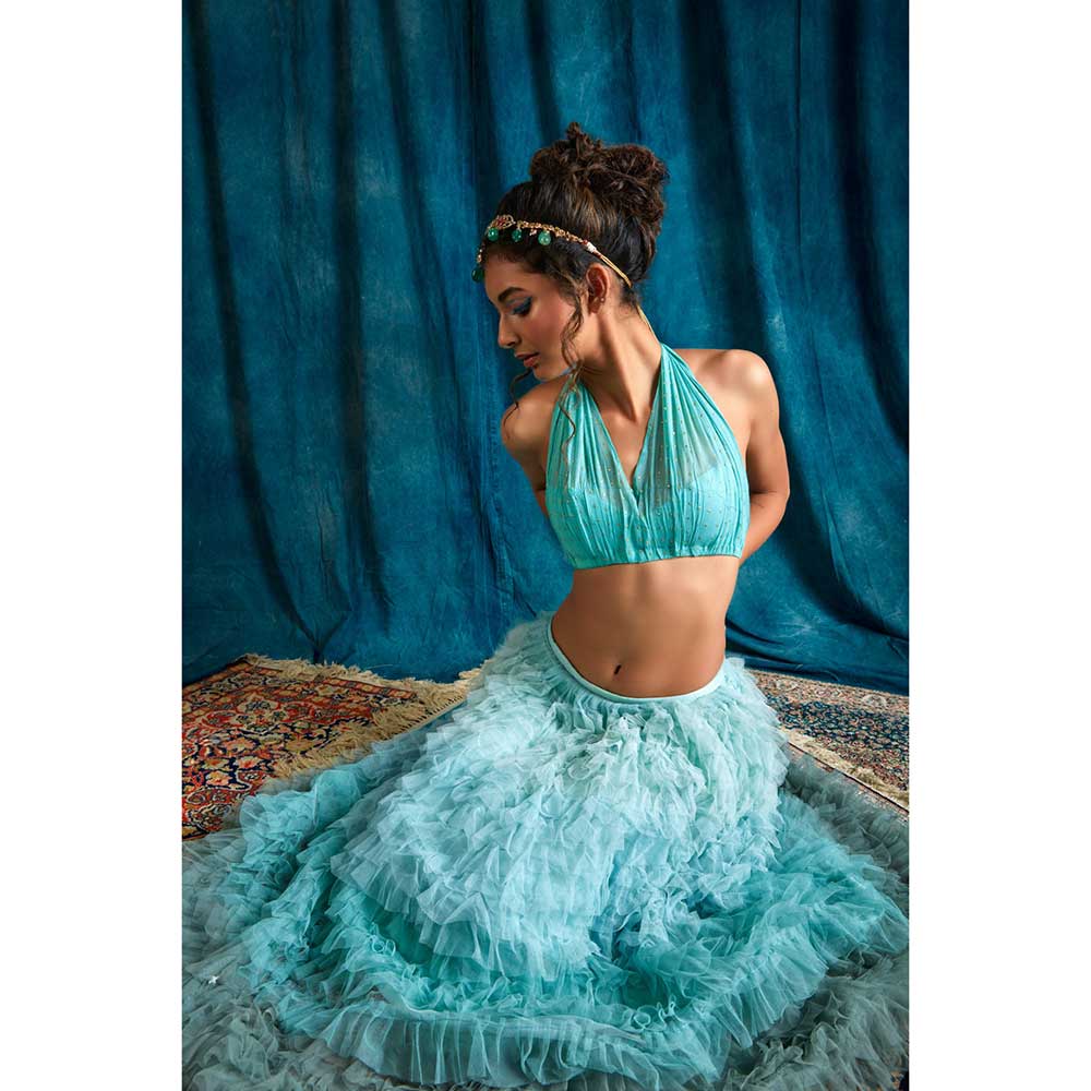 RAISHAA Turquoise French Riviera Lehenga with Blouse (Set of 2)