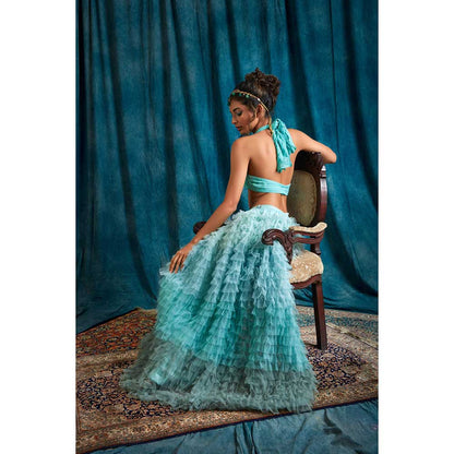 RAISHAA Turquoise French Riviera Lehenga with Blouse (Set of 2)