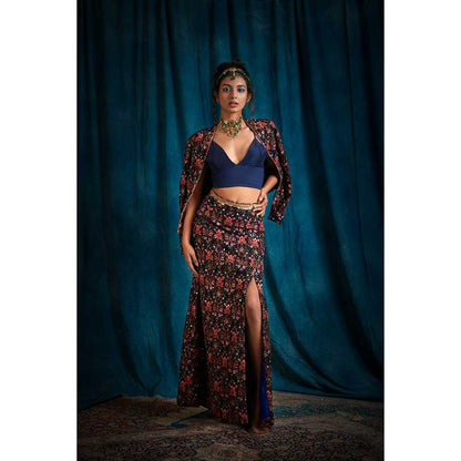 RAISHAA Navy Meadow Lehenga (Set of 3)