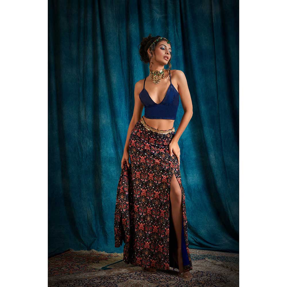 RAISHAA Navy Meadow Lehenga (Set of 3)