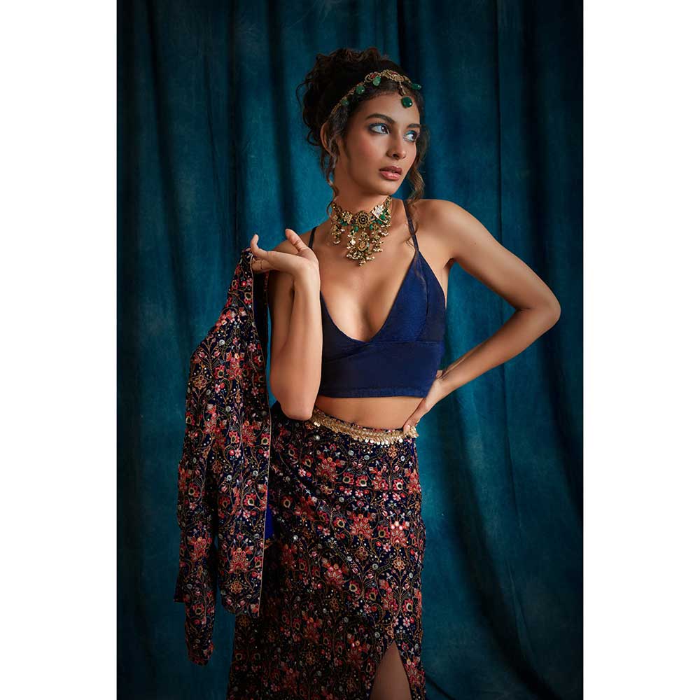 RAISHAA Navy Meadow Lehenga (Set of 3)