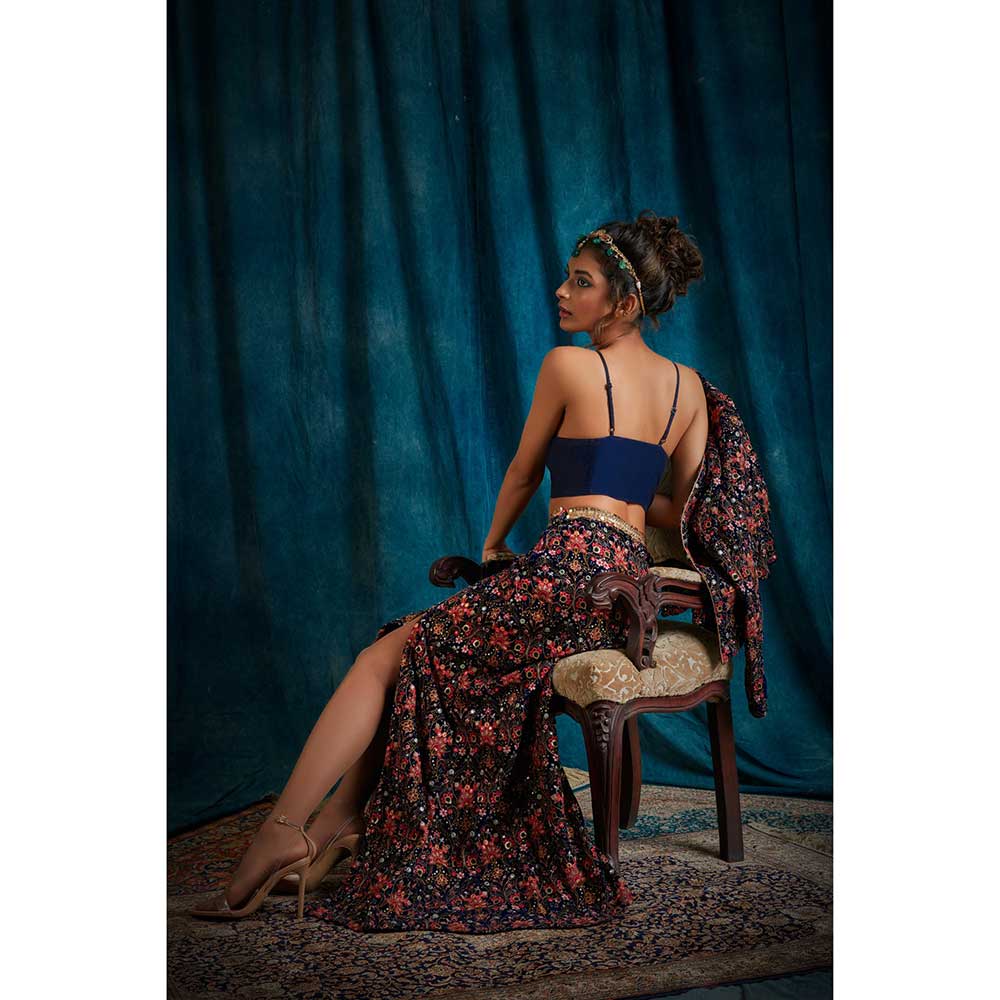 RAISHAA Navy Meadow Lehenga (Set of 3)