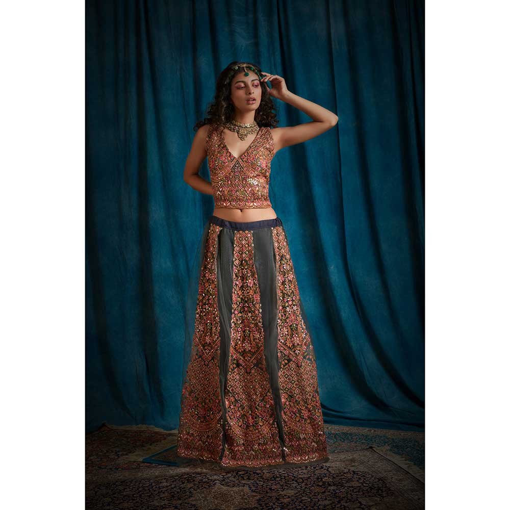 RAISHAA Grey Minerva Lehenga with Blouse (Set of 2)