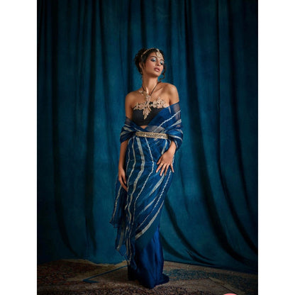 RAISHAA Cotton Ikat Stitched Blouse with Elaborate Front & Back Embellishments