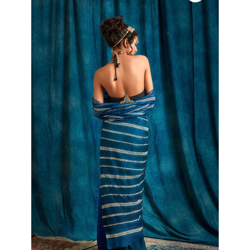 RAISHAA Cotton Ikat Stitched Blouse with Elaborate Front & Back Embellishments