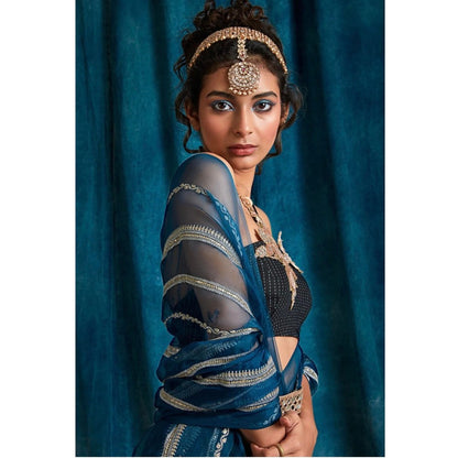 RAISHAA Cotton Ikat Stitched Blouse with Elaborate Front & Back Embellishments