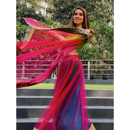 RAISHAA Fuchsia Neon Lights Lehenga with Blouse and Dupatta (Set of 3)