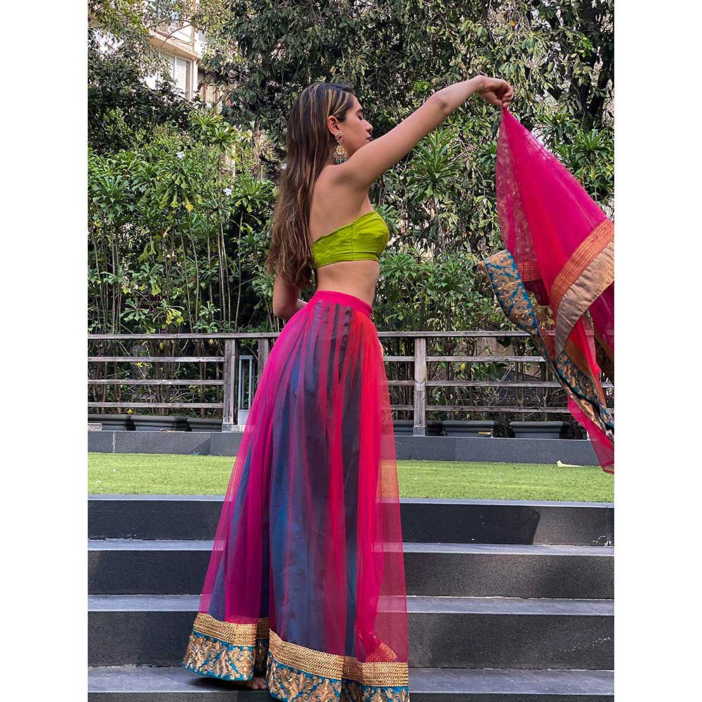 RAISHAA Fuchsia Neon Lights Lehenga with Blouse and Dupatta (Set of 3)