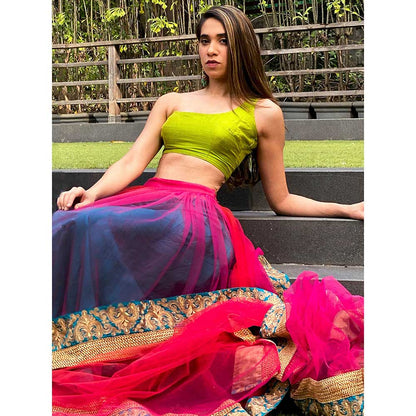 RAISHAA Fuchsia Neon Lights Lehenga with Blouse and Dupatta (Set of 3)