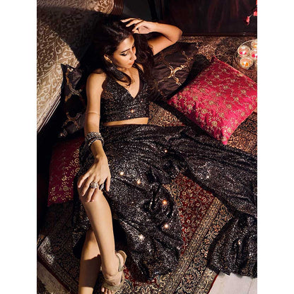 RAISHAA Bronze Paparazzi Saree with Stitched Blouse (Set of 2)