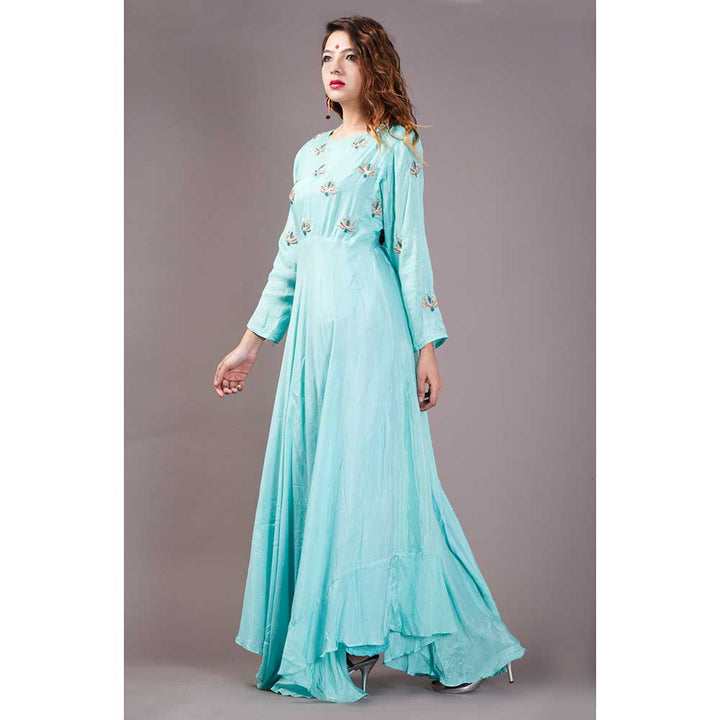 Rangpur Aqua Asymmetrical Long Flare Dress