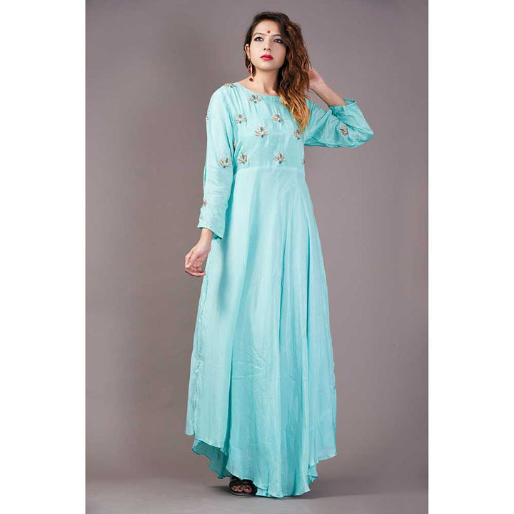 Rangpur Aqua Asymmetrical Long Flare Dress