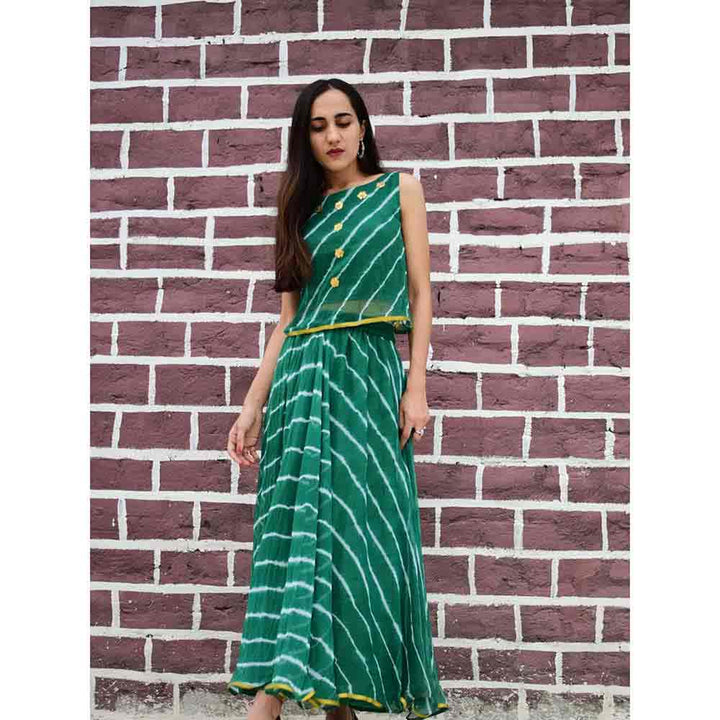 Rangpur Green Striped Top With Skirt (Set of 2)
