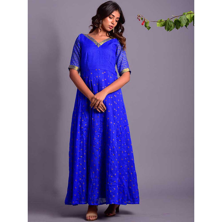 Rangpur Blue Bandhani Anarkali Dress
