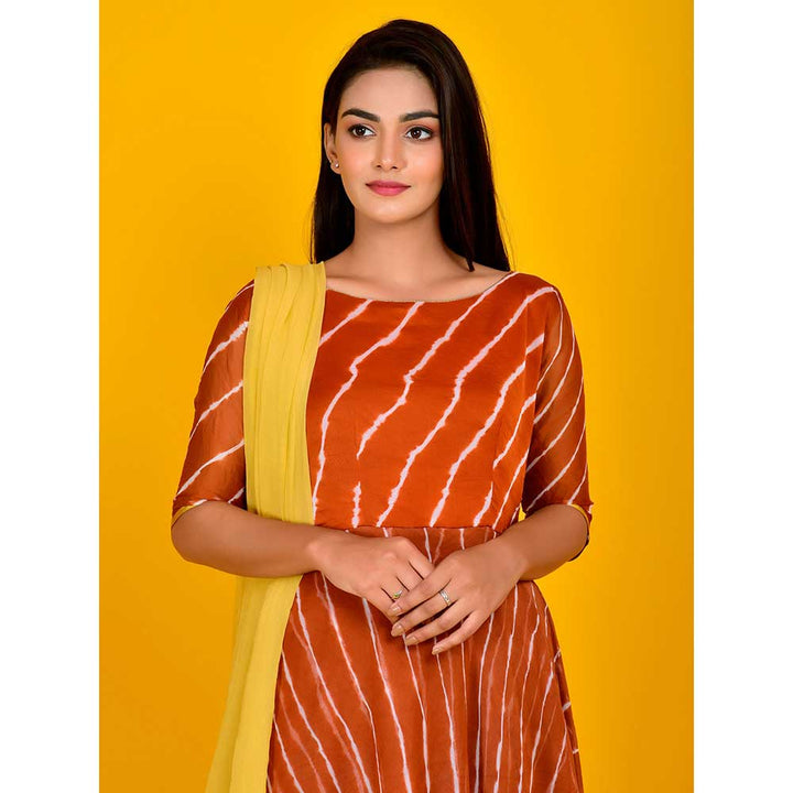 Rangpur Brown Double Layered Anarkali Dress With Dupatta (Set of 2)