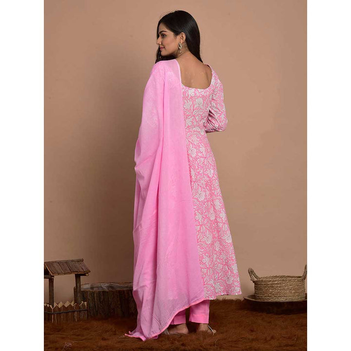 Rangpur Pink Printed Anakali With Pant & Dupatta (Set of 3)