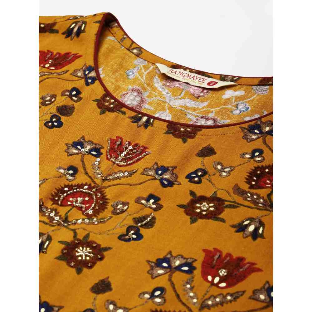 Rangmayee Womens Multi-Color Foil Printed & Hand Embellished A-Line Maxi Dress