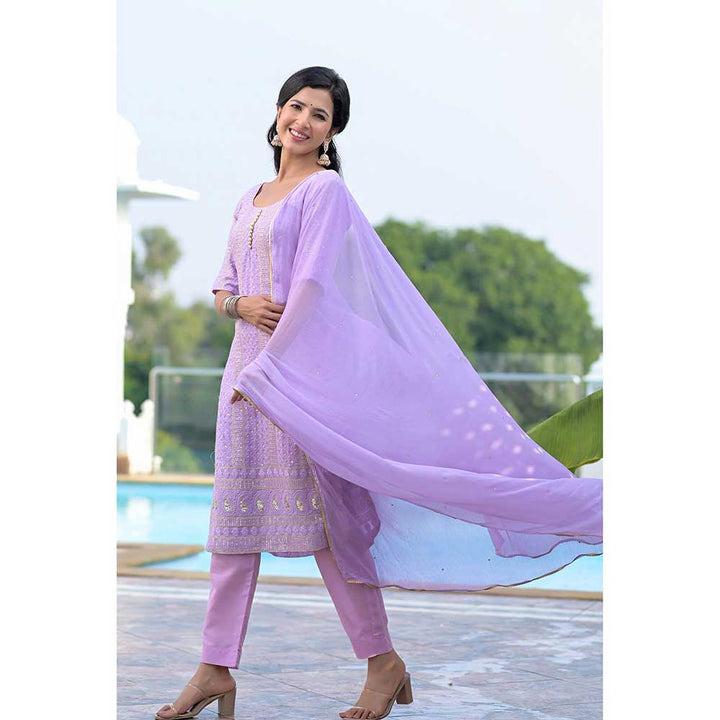 Rangpur Lavender Chikanakri Suit - Set of 3