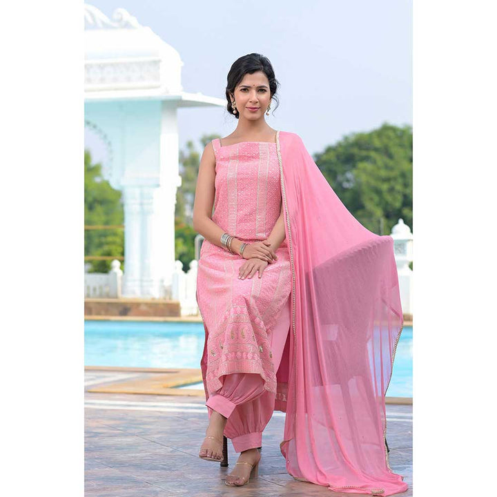 Rangpur Pink Chikankari Suit - Set of 3