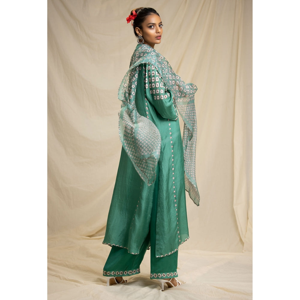 Rajdeep Ranawat Dibbia Ghazala Green Tunic With Palazzo & Stole (Set of 3)