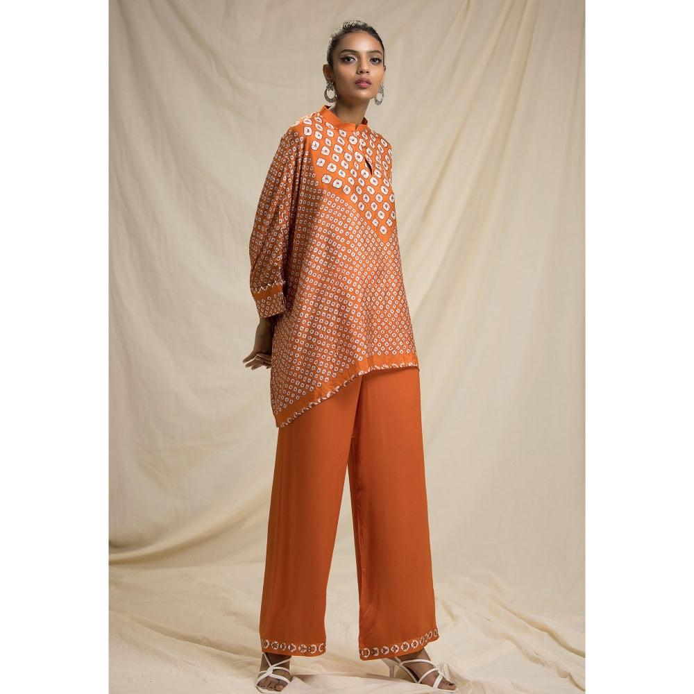 Rajdeep Ranawat Dibbia Chanel Orange Tunic With Palazzo (Set of 2)