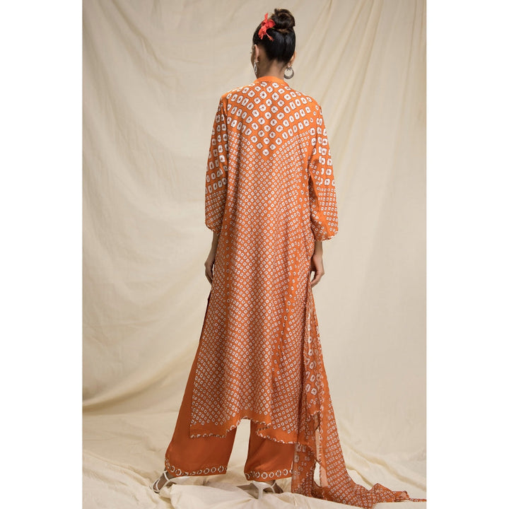 Rajdeep Ranawat Dibbia Ghazala Orange Tunic With Palazzo & Stole (Set of 3)
