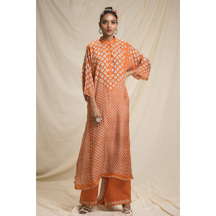 Rajdeep Ranawat Dibbia Ghazala Orange Tunic With Palazzo & Stole (Set of 3)