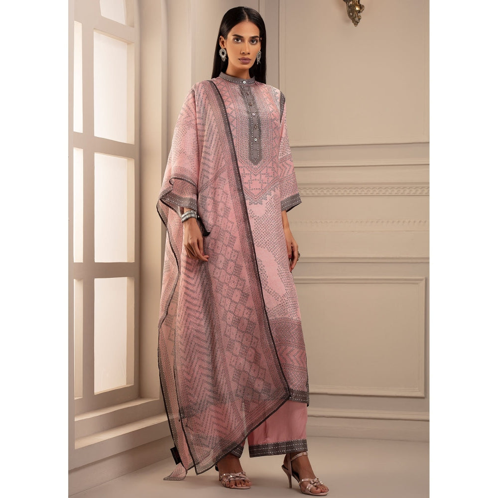 Rajdeep Ranawat Beendi Ghazala Pink Tunic With Palazzo & Stole (Set of 3)