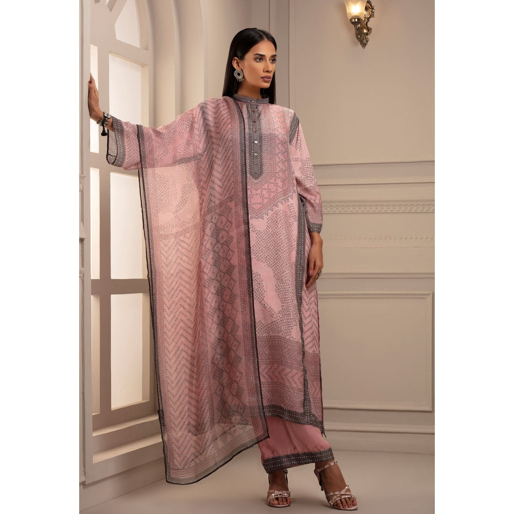 Rajdeep Ranawat Beendi Ghazala Pink Tunic With Palazzo & Stole (Set of 3)
