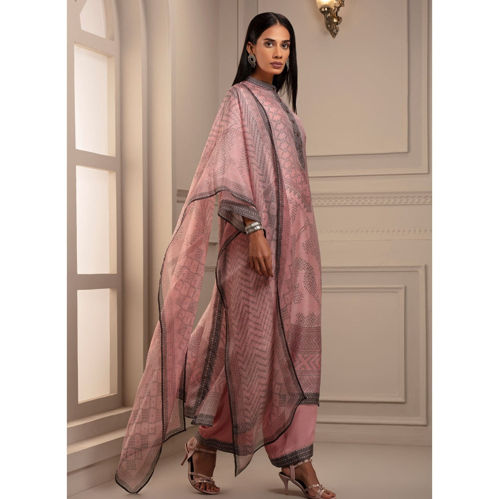 Rajdeep Ranawat Beendi Ghazala Pink Tunic With Palazzo & Stole (Set of 3)