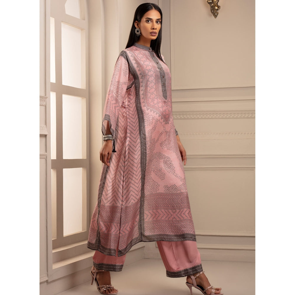Rajdeep Ranawat Beendi Ghazala Pink Tunic With Palazzo & Stole (Set of 3)