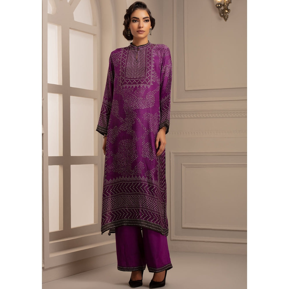 Rajdeep Ranawat Beendi Champa Purple Tunic With Palazzo (Set of 2)