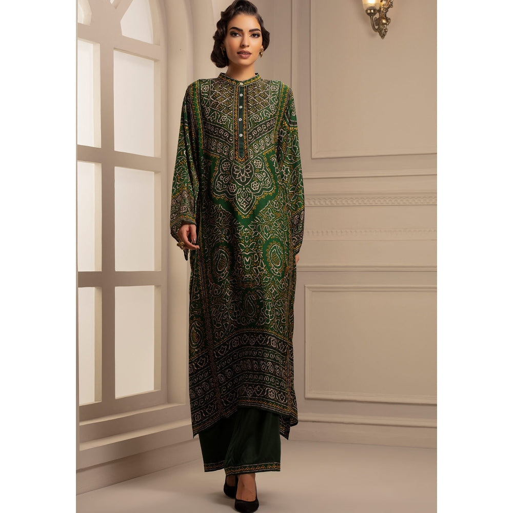 Rajdeep Ranawat Bandhej Ghazala Emerald Tunic With Palazzo (Set of 2)