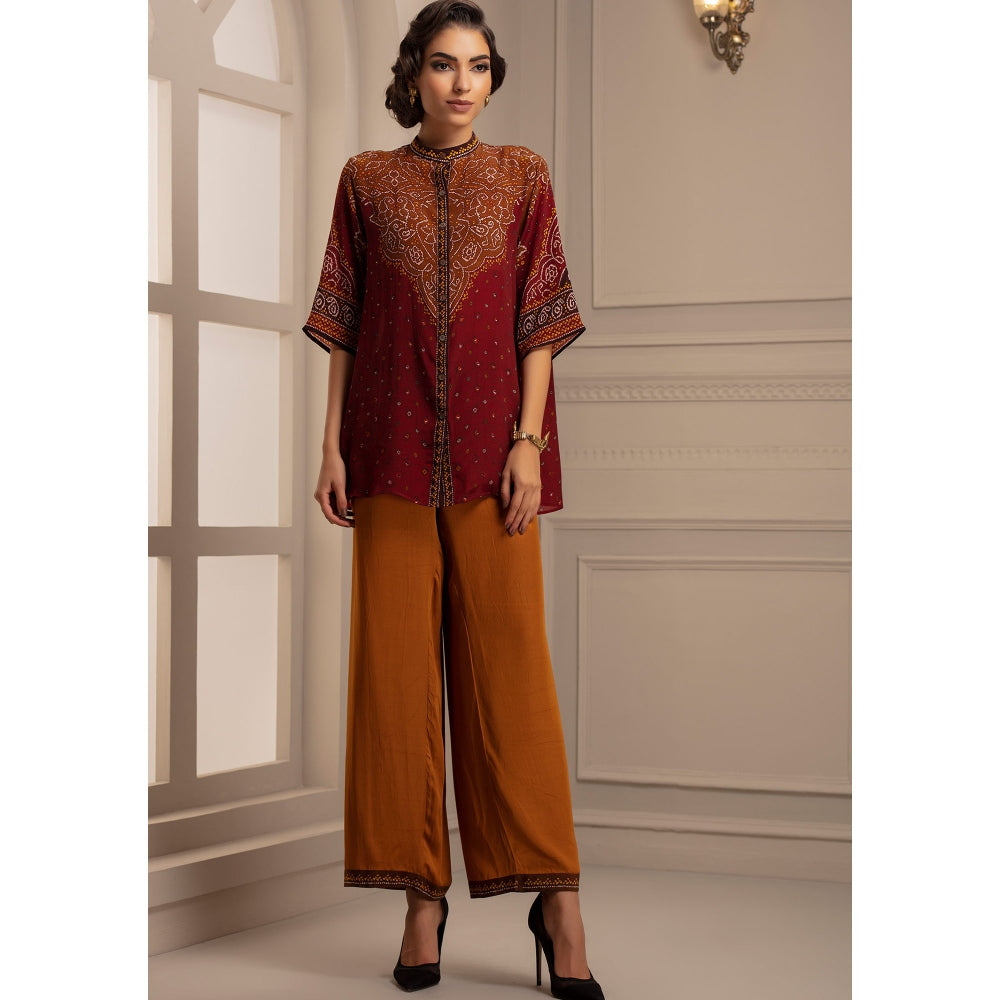 Rajdeep Ranawat Bandhej Maizah Red Shirt With Palazzo (Set of 2)