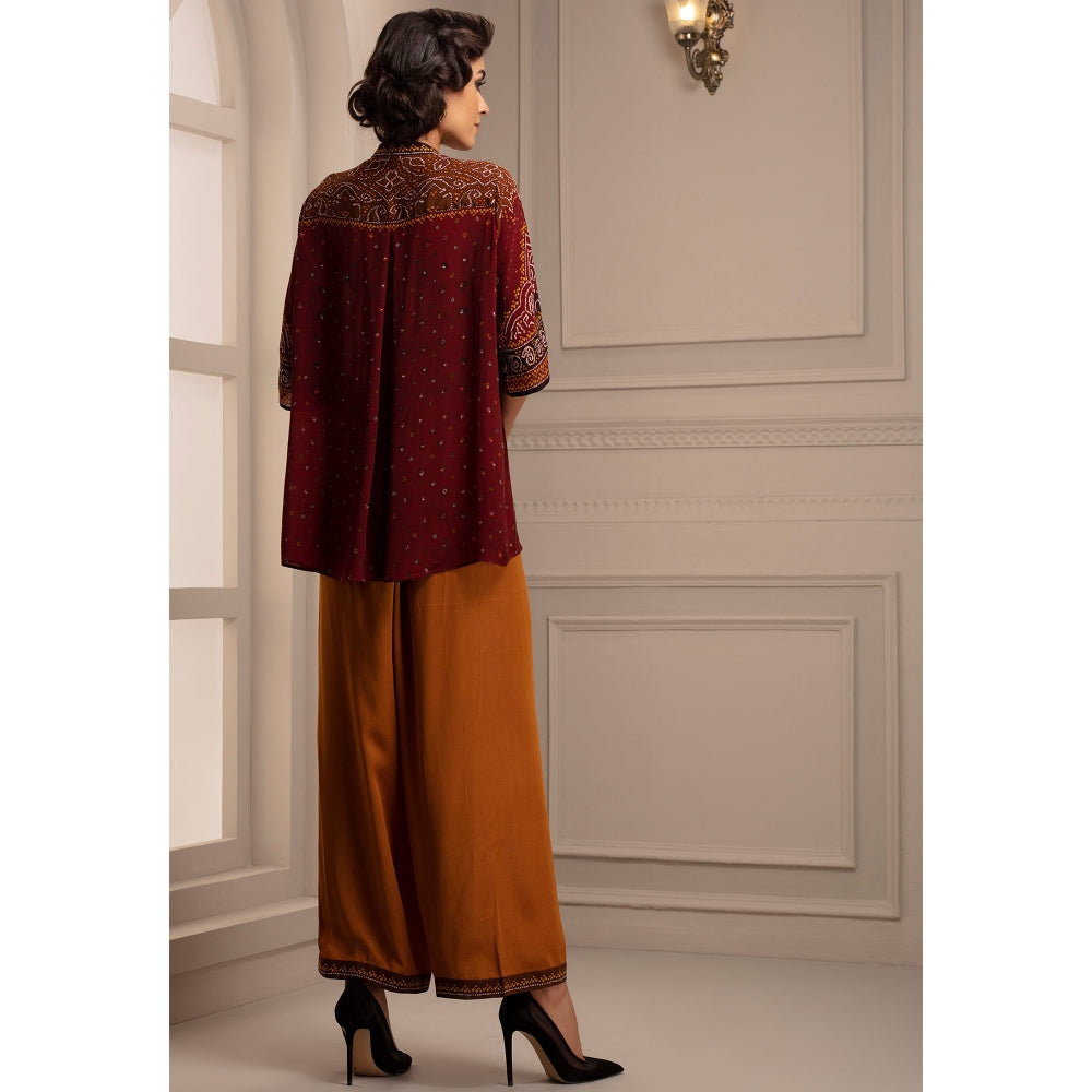 Rajdeep Ranawat Bandhej Maizah Red Shirt With Palazzo (Set of 2)