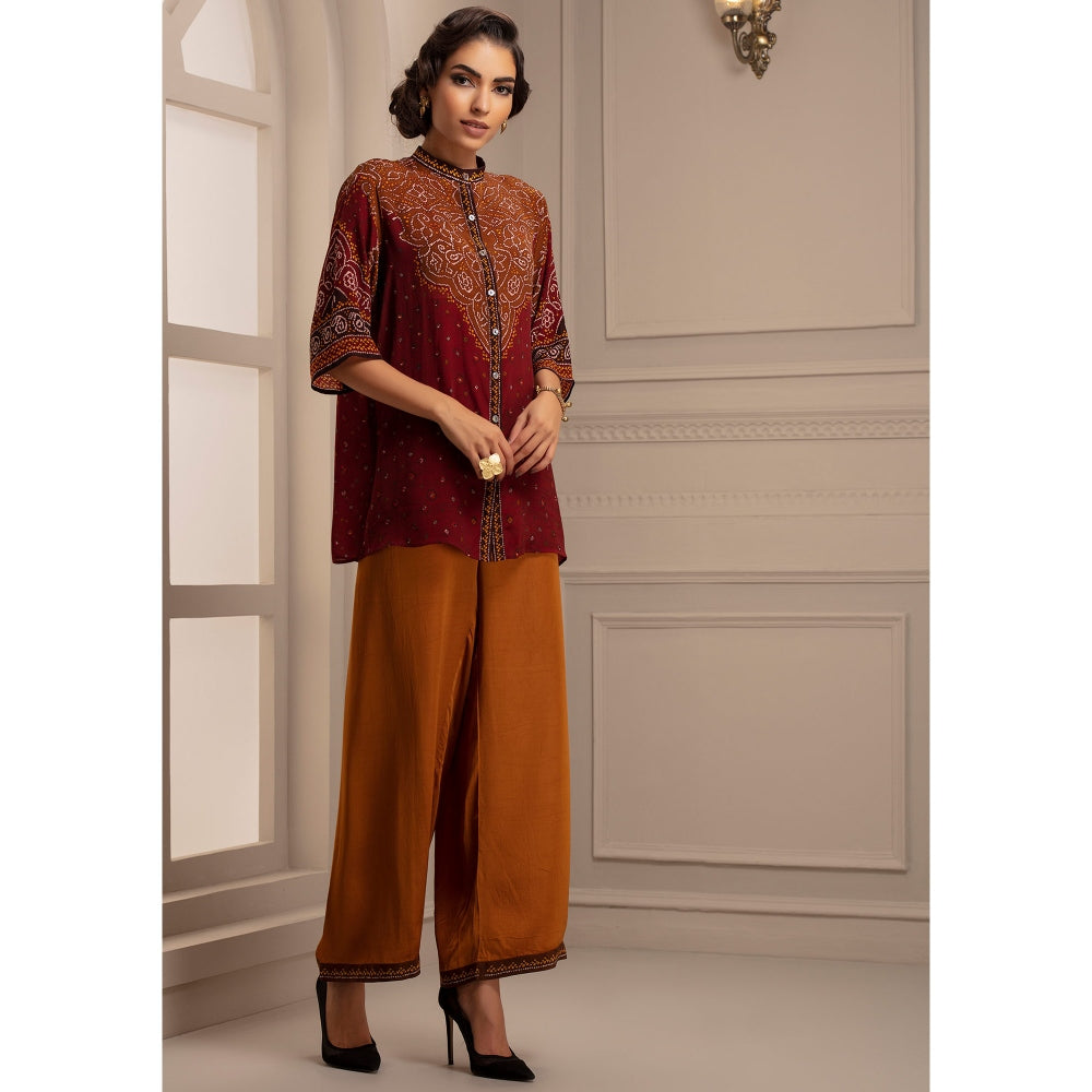 Rajdeep Ranawat Bandhej Maizah Red Shirt With Palazzo (Set of 2)