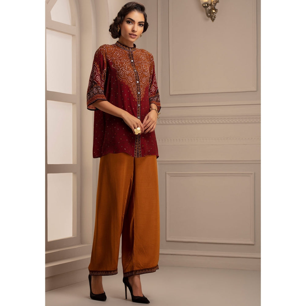 Rajdeep Ranawat Bandhej Maizah Red Shirt With Palazzo (Set of 2)