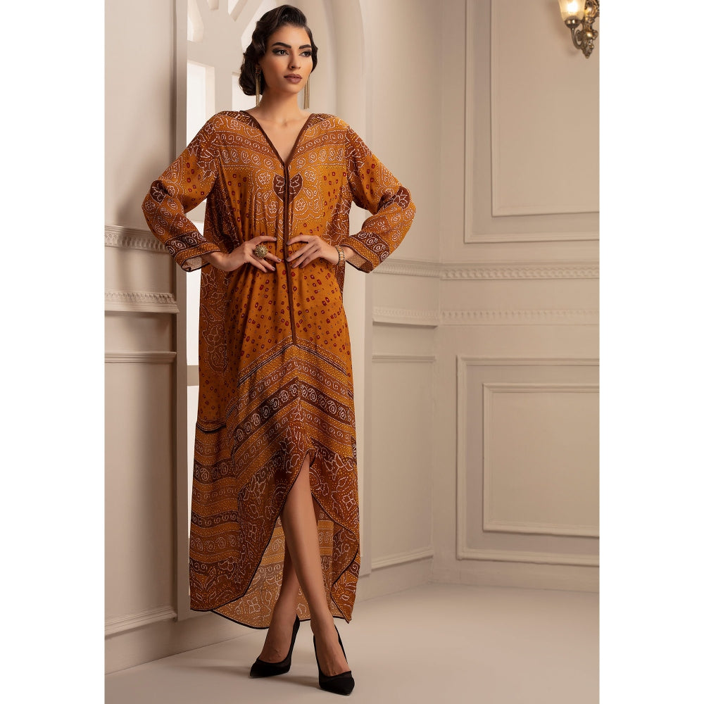 Rajdeep Ranawat Bandhej Eila Mustard Dress