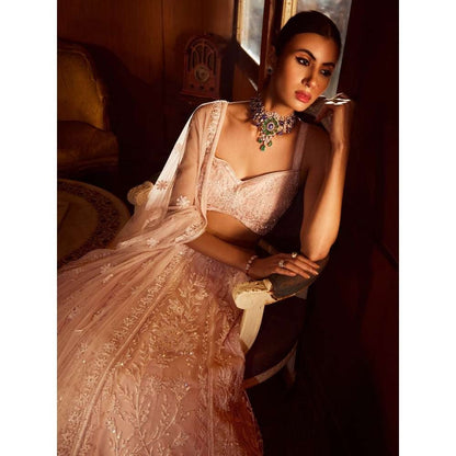 Rococo Virtue Ice Pink Lehenga with Blouse and Dupatta (Set of 3)