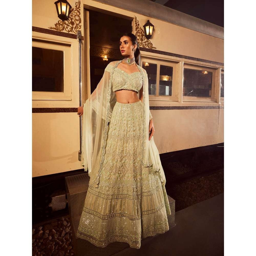 Rococo The Empress Mint Green Lehenga with Blouse and Dupatta (Set of 3)