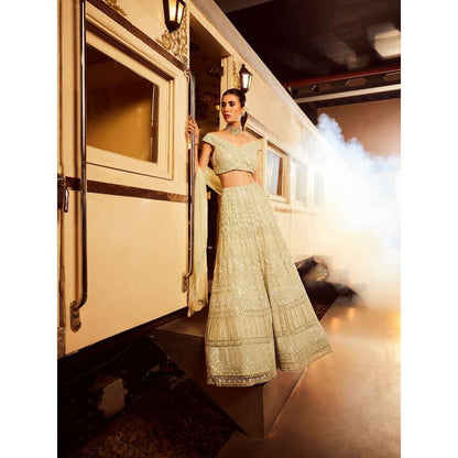 Rococo The Empress Mint Green Lehenga with Blouse and Dupatta (Set of 3)