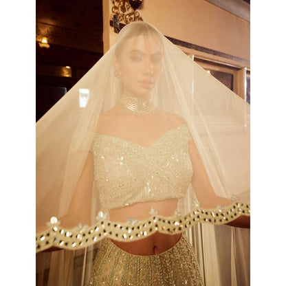 Rococo The Empress Mint Green Lehenga with Blouse and Dupatta (Set of 3)