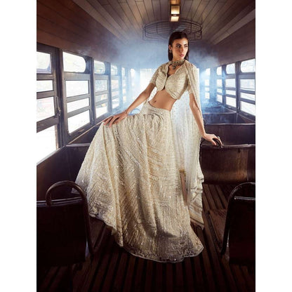 Rococo Arcadia Ivory Lehenga with Blouse and Dupatta (Set of 3)