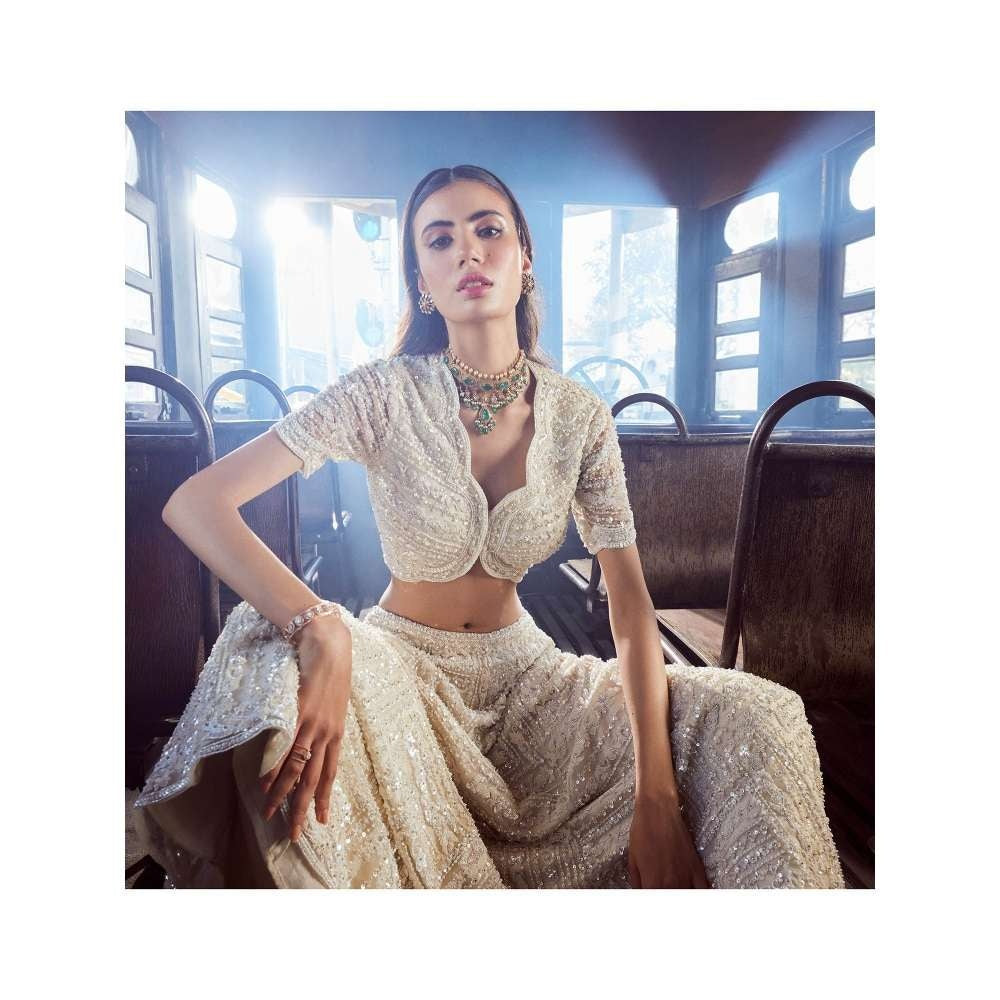 Rococo Arcadia Ivory Lehenga with Blouse and Dupatta (Set of 3)