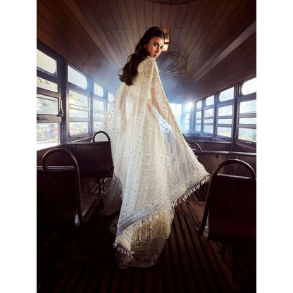 Rococo Arcadia Ivory Lehenga with Blouse and Dupatta (Set of 3)