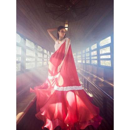 Rococo Sanguine Red Lehenga with Blouse and Dupatta (Set of 3)