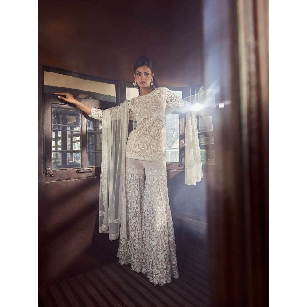 Rococo Seraphic Charm Ice Pink Top with Sharara and Dupatta (Set of 3)